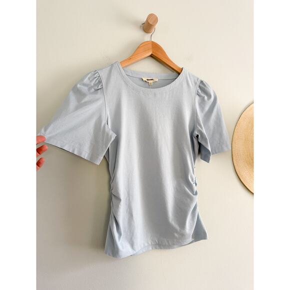 Madewell | NWT Side-Cinch Puff-Sleeve Tee in Feather Blue | Sz XXS - Picture 3 of 8